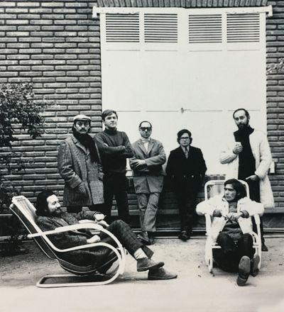 Artistas de la exposición "La Imagen del Hombre" (de izq. a der.) Fco. Brugnoli, Víctor H. Núñez, Mario Irarrázabal, Ricardo Mesa, Ricardo Galván, Hugo Marín y Carlos Peters.Cortesía Ach.Carlos Peters