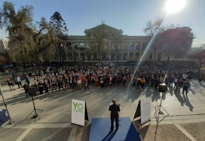 Acto de cierre de la Semana COP25, en 2019, cuando se la FCFM hizo público su compromiso de carbono neutralidad al 2050.