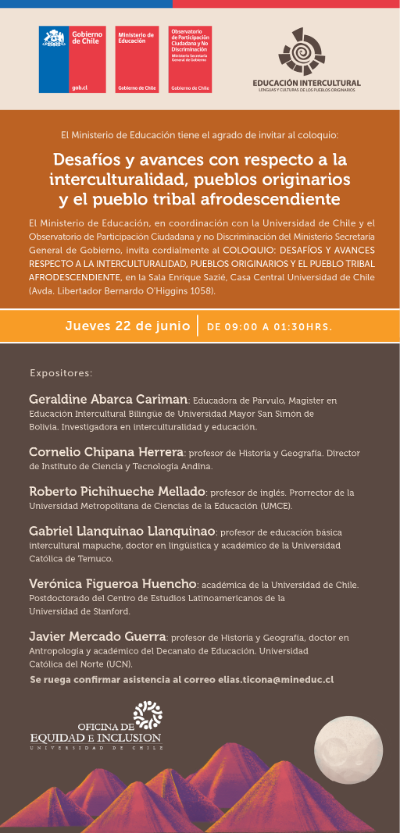 Coloquio: Desafíos y avances con respecto a la interculturalidad, pueblos originarios y el pueblo tribal afrodescendiente