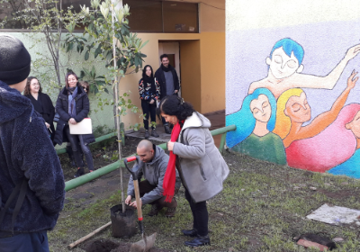 Durante la ceremonia del Liceo Christa Mc Auliffe de El Bosque.