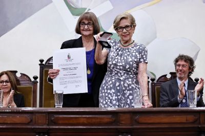 El reconocimiento fue entregado por la Rectora de la U. de Chile, Rosa Devés. 