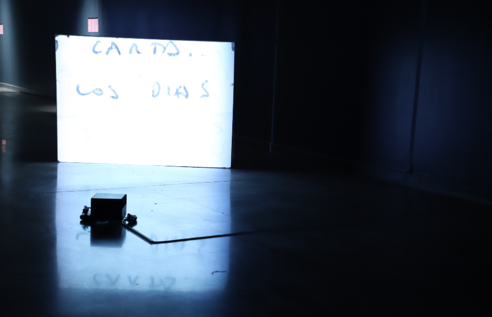 Relacionando el pasado con el presente, la muestra se compone de dispositivos cinematográficos obsoletos y digitales que se entrelazan, destacando aspectos de la memoria íntima familiar y del contexto político del momento.