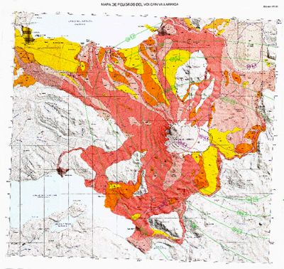 Mapa de peligros del Volcán Villarrica (Fuente: Sernageomin).