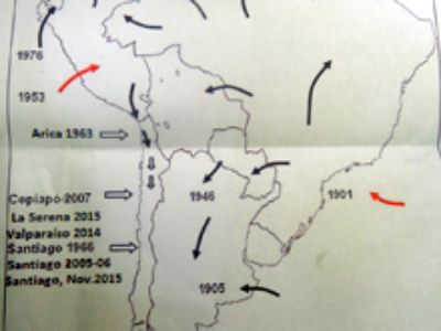 Mapa de Ingreso y dispersión de la Mosca del Mediterráneo en Sudamérica. Autoría: profesor Roberto González.