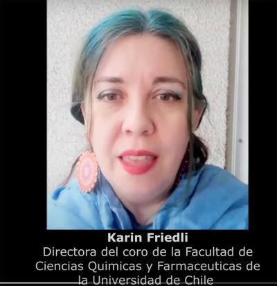 La académica de la Facultad de Ciencias Químicas y Farmacéuticas, Karin Friedli, quien se encuentra cargo de esta instancia artística.