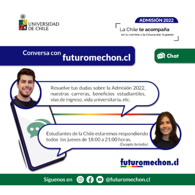 Desde el jueves 17 de junio y todos los jueves, estudiantes de todas las facultades e institutos la U. de Chile se conectarán a futuromechon.cl para acompañar a las y los postulantes del país. 