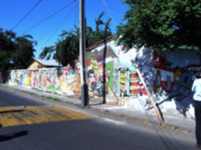 En el muro, los estudiantes retrataron tanto a personajes históricos como lugares emblemáticos de la Villa O'Higgins, siempre acompañados por los vecinos e incluso ayudados por los propios niños.