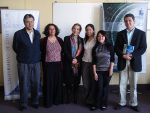 El Prof. Guillermo Soto, la Profa. Margarita Iglesias, la Profa. María Eugenia Horvitz, Silvana Guerrero, Patricia Neira y el Prof. Aberlardo San Martín (de izq. a der.)